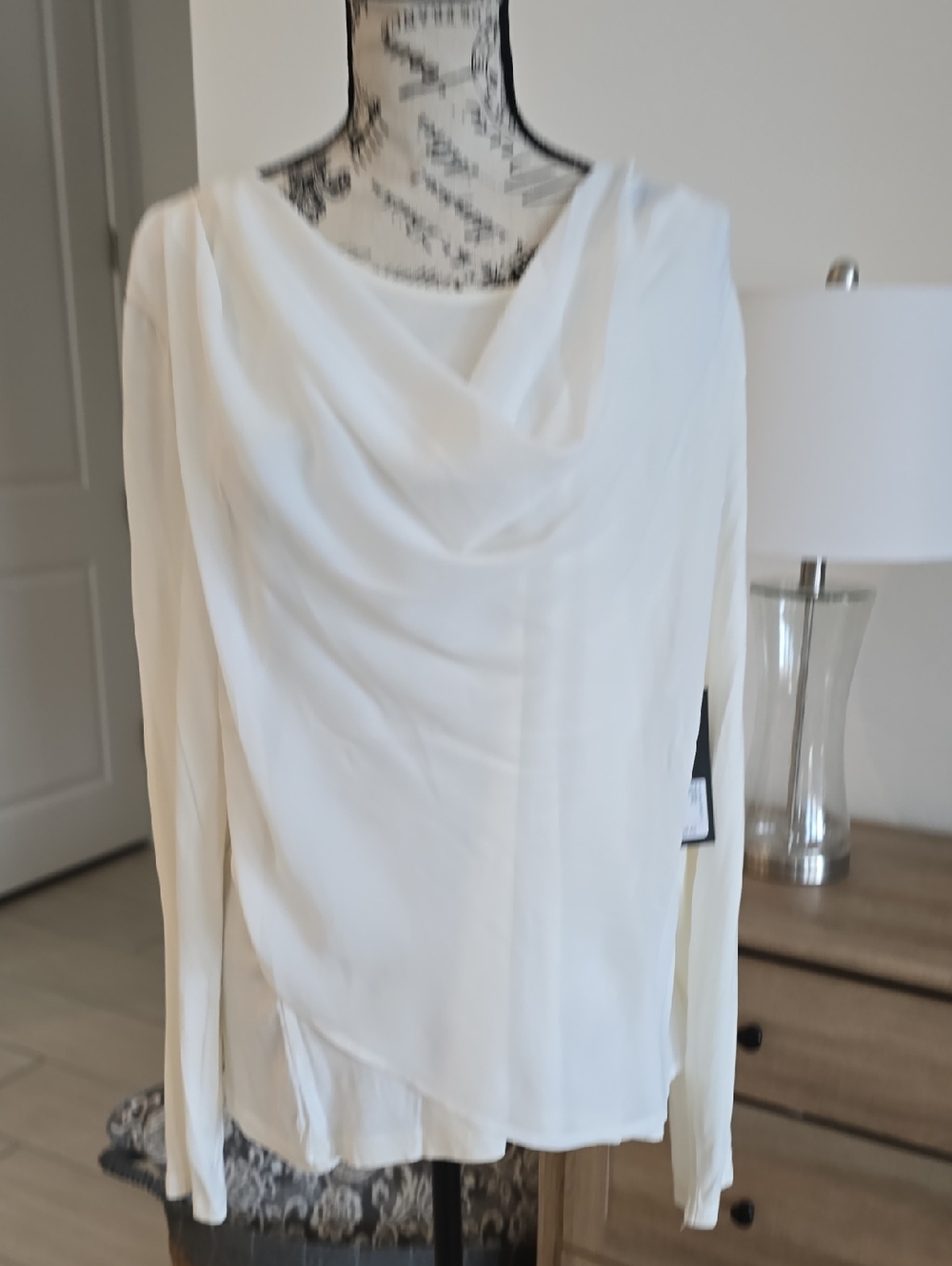 GNW White Draped Long Sleeve Blouse
